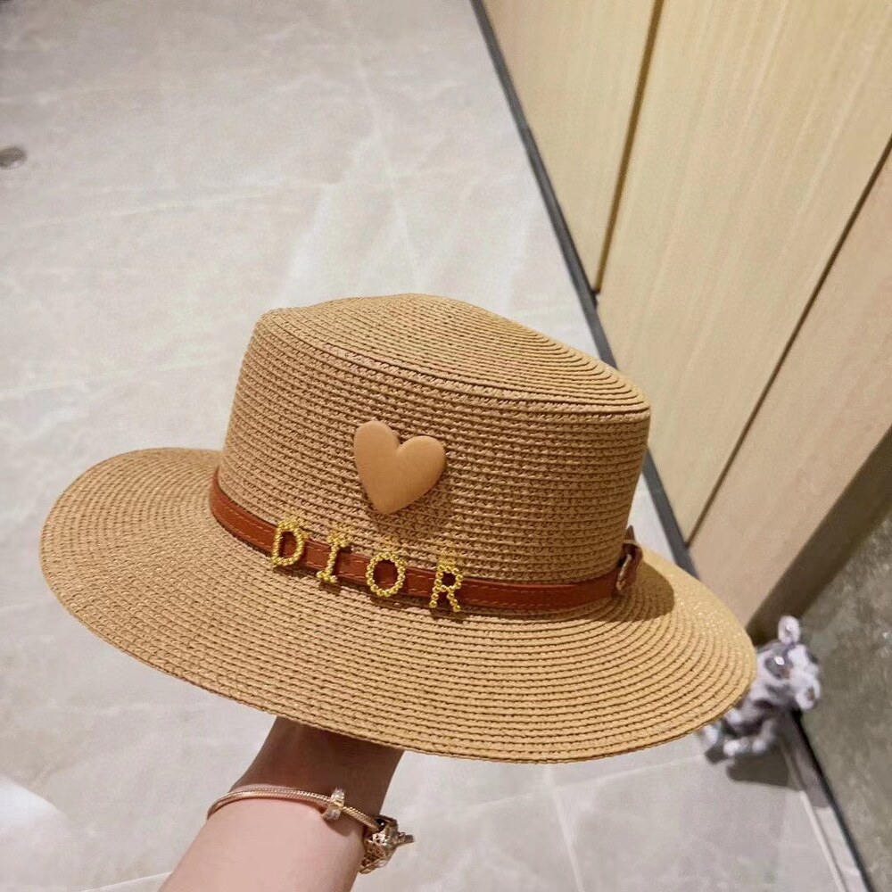 Dior Heart Logo Beige Straw Sun Hat - Picture 2 of 8